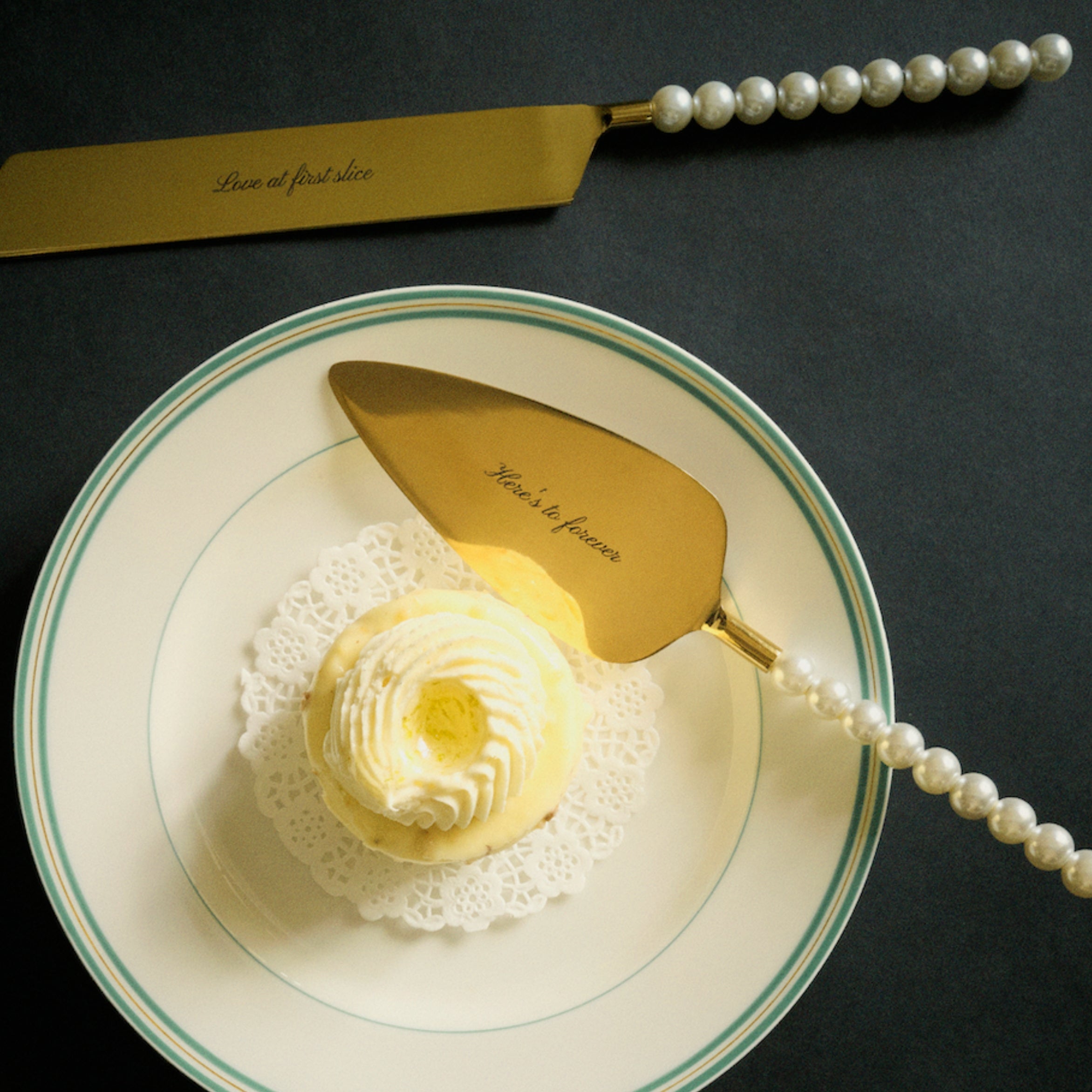 Engraved Pearl Cake Knife and Server
